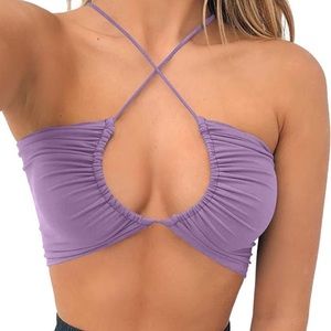 Lavender bow tie lace-up crop top